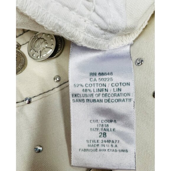 ABS Collection White Wide-Leg Distressed Capri Pants Coin & Stud Charms Size 28 - Picture 9 of 9